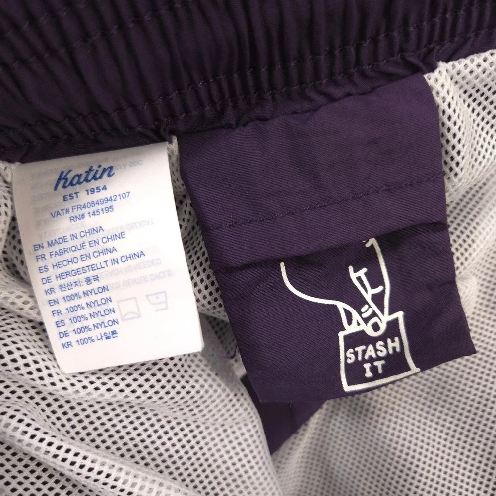 Katin Poolside Volley Swim Trunks Mens M Purple Elastic Waist Mesh Lined Shorts